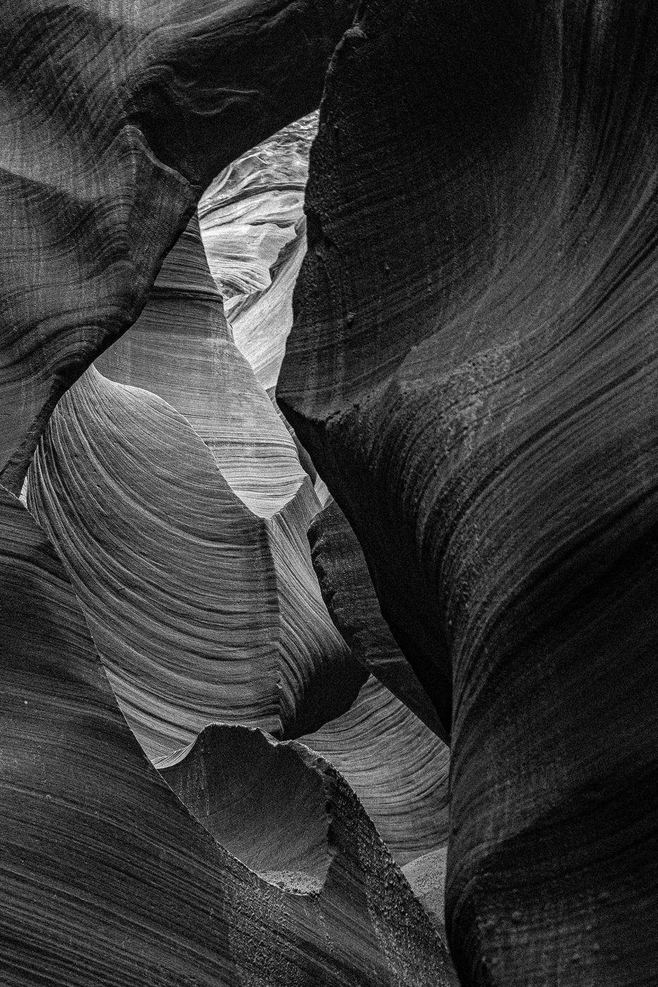 Zion Canyon narrow slot wall in black and white